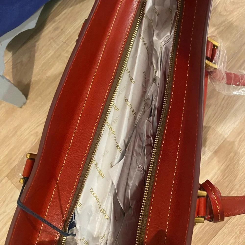 Dooney & Bourke Red Leather Tote with Tassel Accent NWT East/West Shopper - Picture 5 of 6